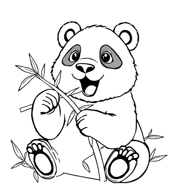 A happy panda munching bamboo coloring page